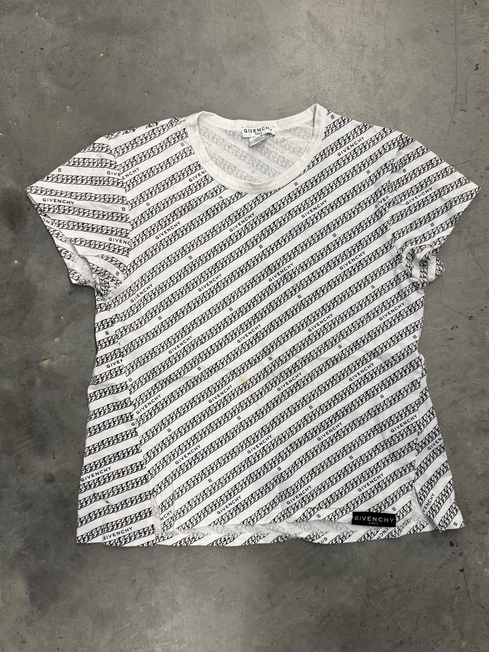 Givenchy Girls Chain Logo Print T-Shirt Size 12 White Black Designer Top